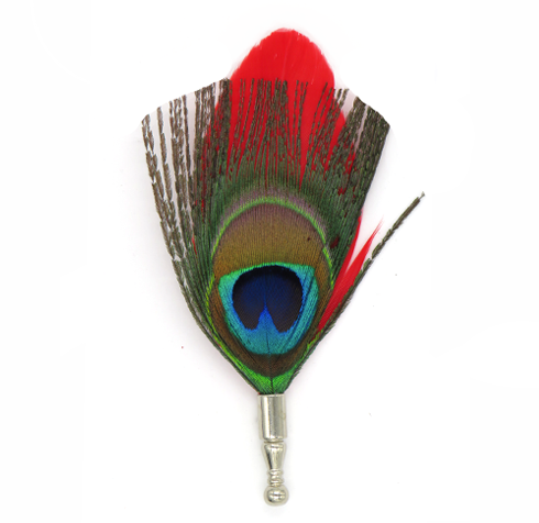 Peacock Red Feather Pin - lavishblanc